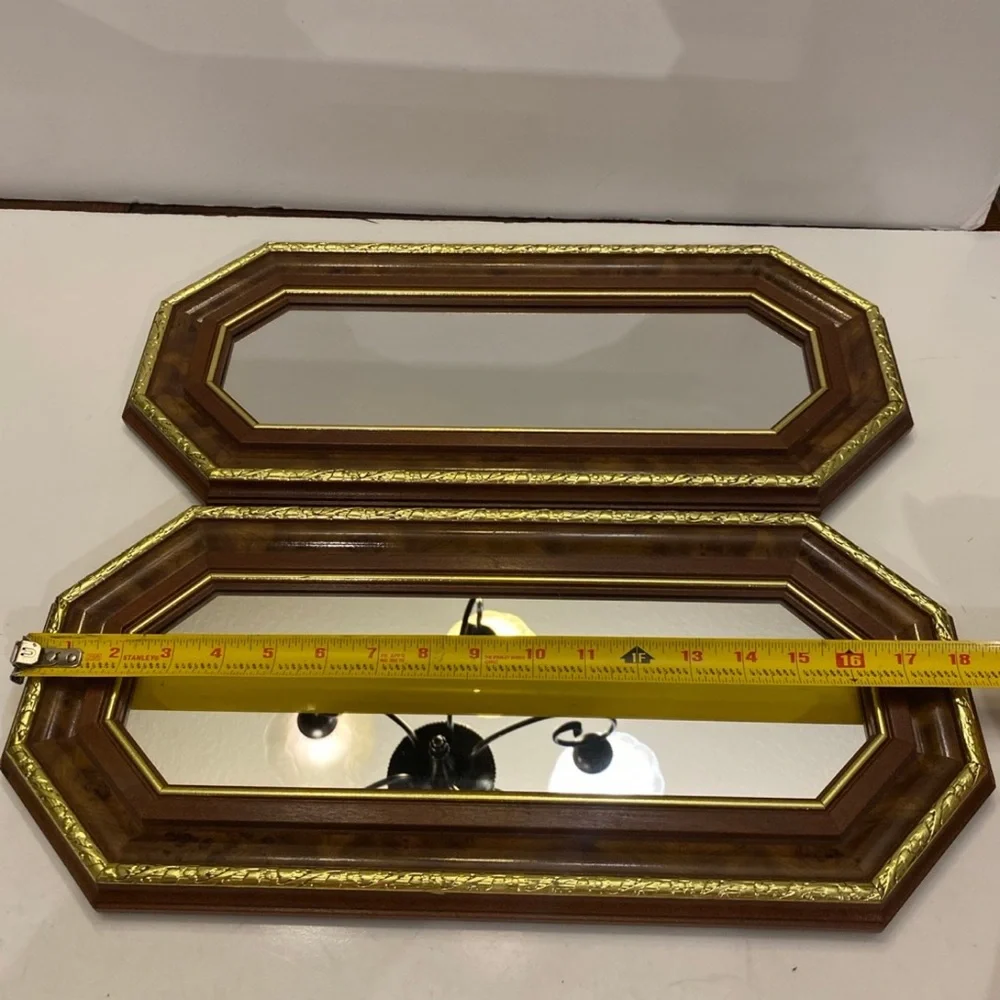 Vintage Octagon Mirror Wood with Gold Trim 18-1/2” X 8-1/2” Set O…